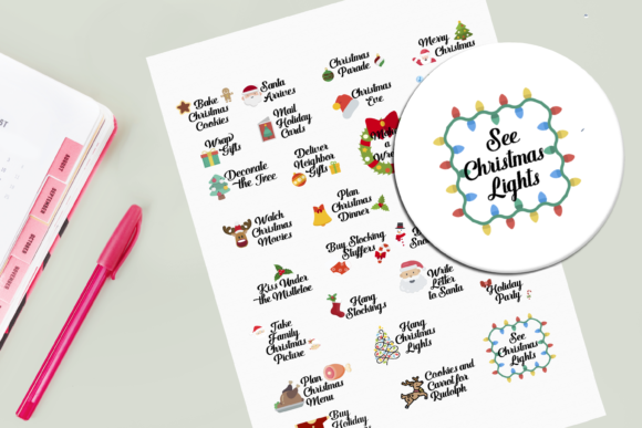 Christmas Bucket List Digital Stickers for Crafts