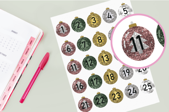 Christmas Countdown Bauble Stickers for Crafts