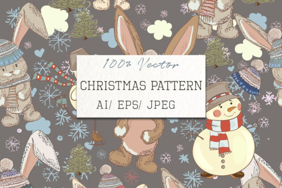 Christmas Cute Pattern with Pretty Hare