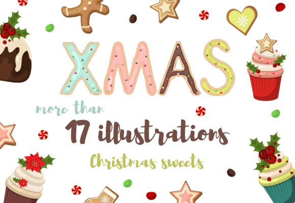 Christmas Gingerbread Cookies and Sweets for Decorative Elements