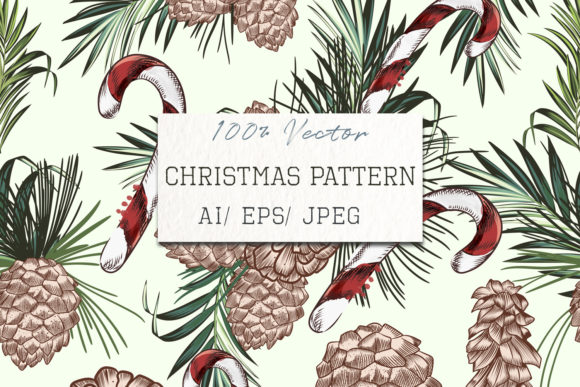 Christmas Vector Pattern with Fur Tree