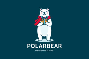 Cute Polar Bear Christmas Logo Template